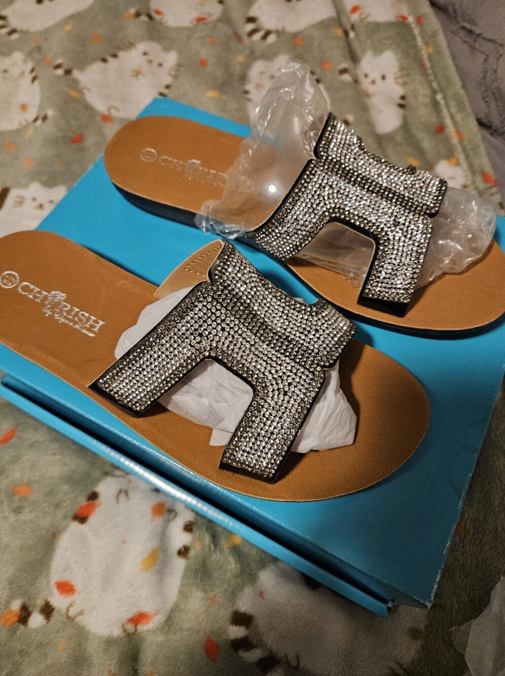 BRAND NEW ** Cherish Women's Silver Crystal Embellished Slide Sandals
